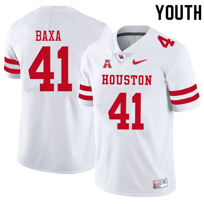 Youth #41 Bubba Baxa Houston Cougars College Football Jerseys Sale-White - Click Image to Close